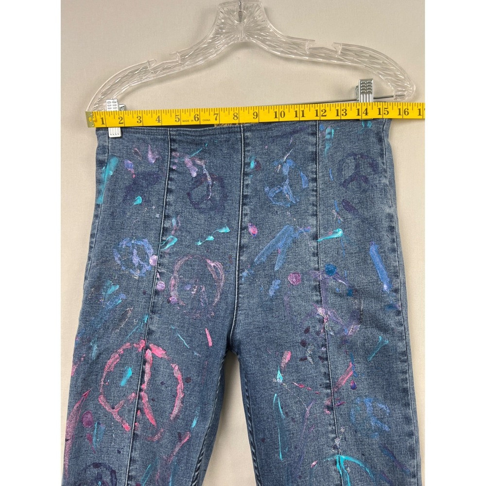 We The Free Flare Jeans Womens 29 Blue Painted Peace Sign High Rise Bell Bottom - Picture 3 of 9
